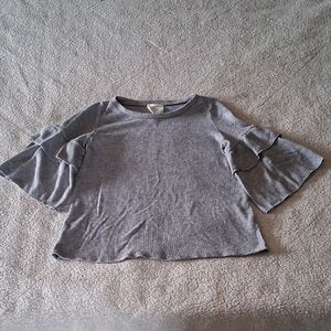 Fantastic Fawn Heather Gray Ruffle Blouse